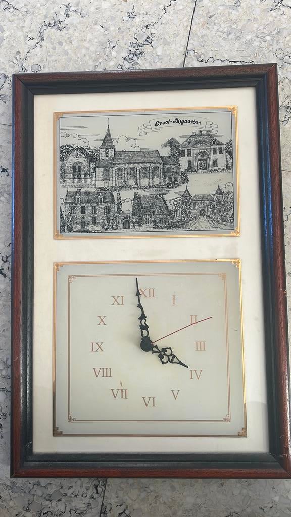 Framed Wandklok met Print van "Groot-Bijgaarden” junghans, Huis en Inrichting, Woonaccessoires | Klokken, Ophalen, Wandklok