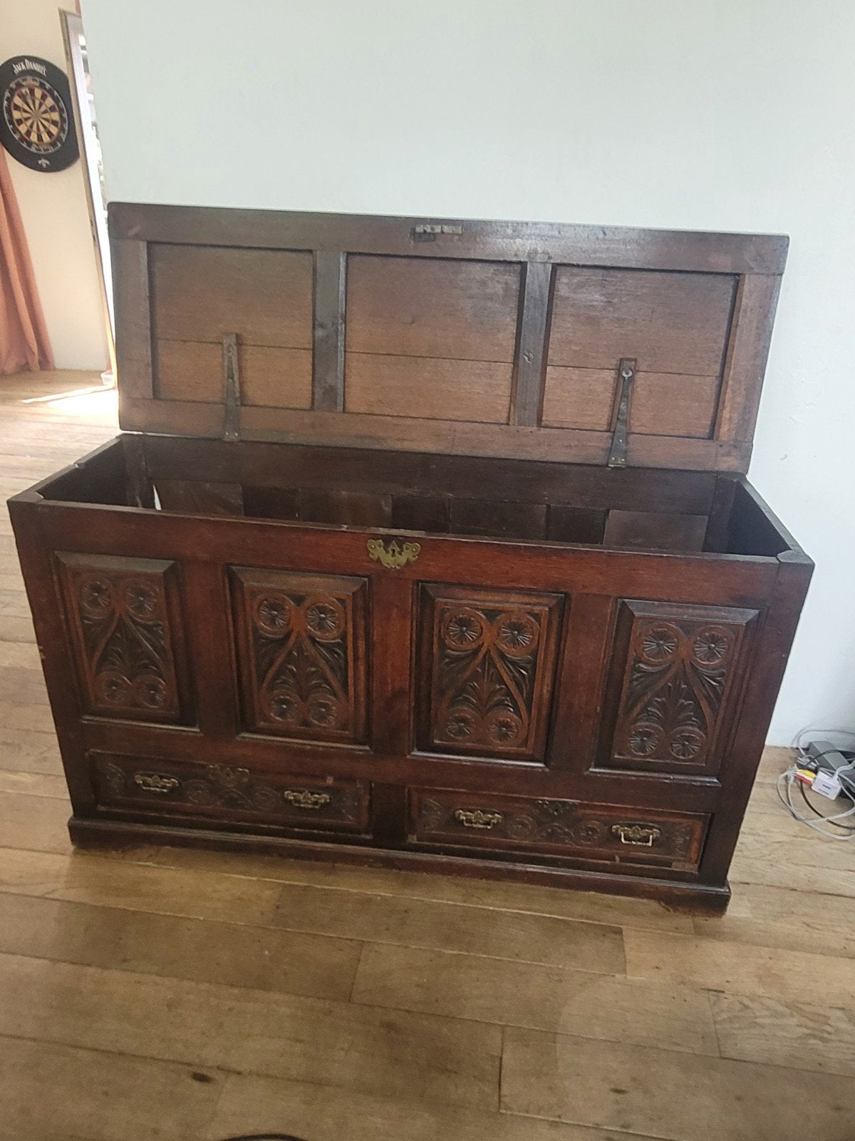 Museale Antieke Eiken Mule Chest / Dekenkist (ca. 1690 - 4 P, Antiek en Kunst, Antiek | Meubels | Kasten, Ophalen