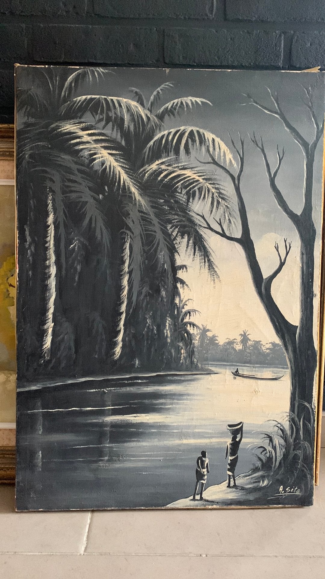 Grande peinture sur toile - Africaine ? , signé A SITA, Enlèvement ou Envoi, Signé, Toile