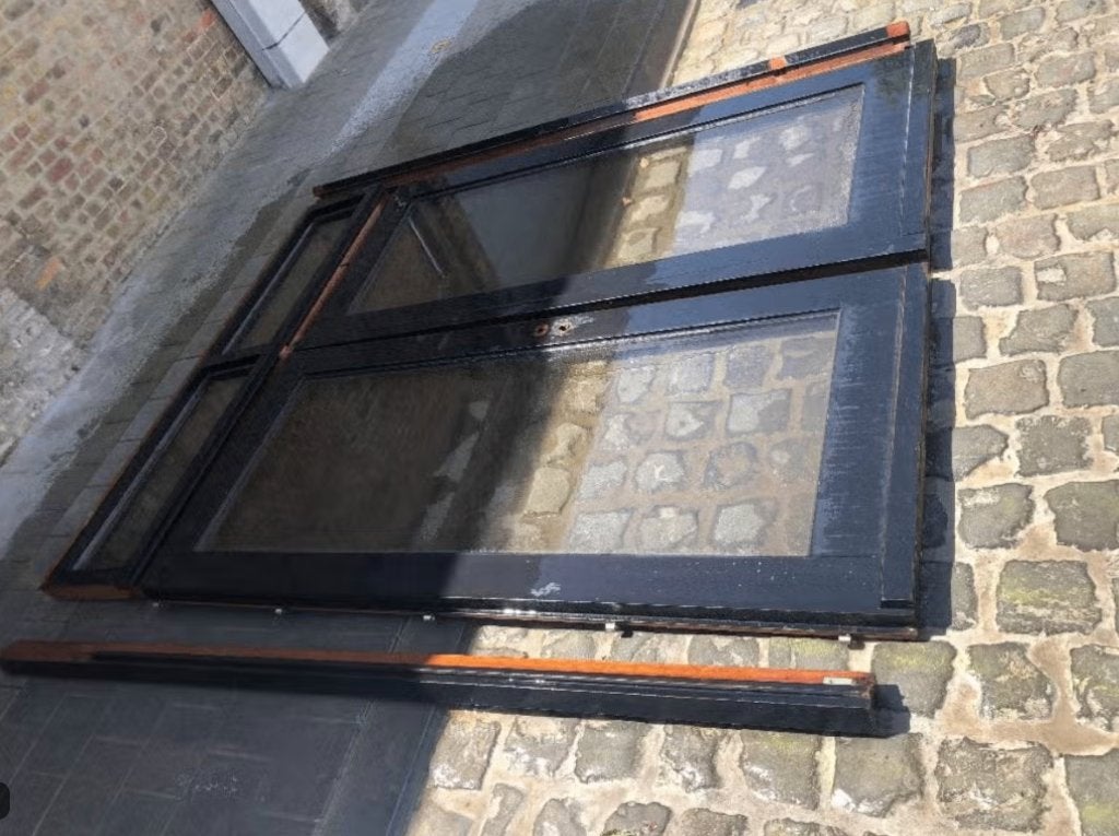 Dubbele deur meranti met bovenlicht., Ophalen, Glas, Buitendeur