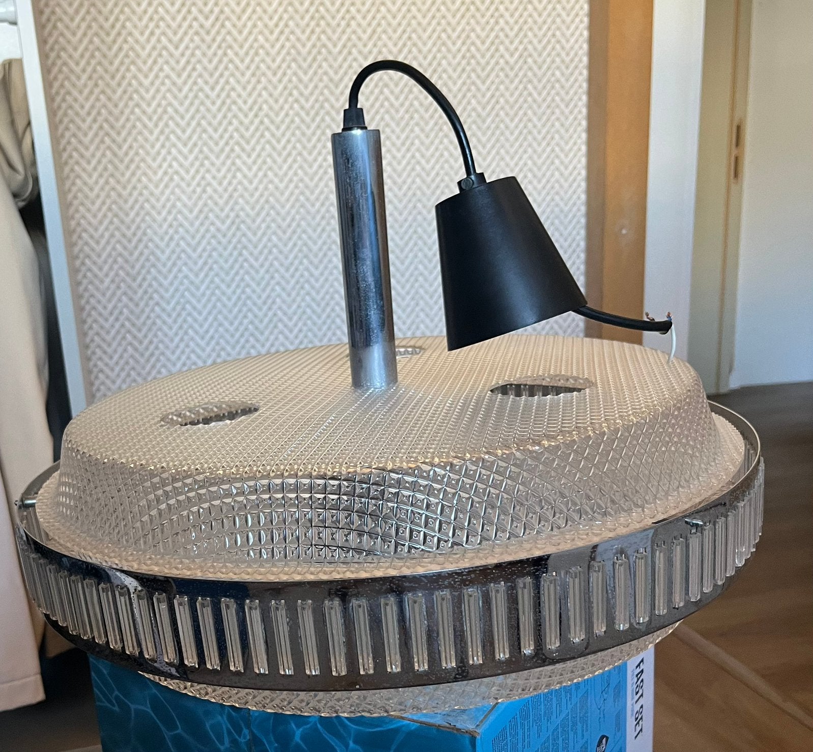 Vintagesz Space Age UFO-hanglamp (jaren 1960-1970), Ophalen, Gebruikt, Glas