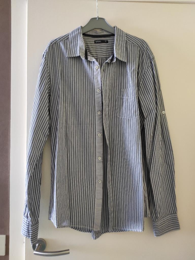 Hemd gestreept grijs wit, Lefties, maat XL, Wit, Gedragen, Halswijdte 43/44 (XL), Ophalen