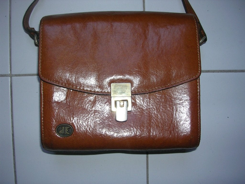 VINTAGE LEDEREN HANDTAS JACQUES ESTEREL, Handtassen en Accessoires, Ophalen, Zo goed als nieuw, Bruin, Handtas