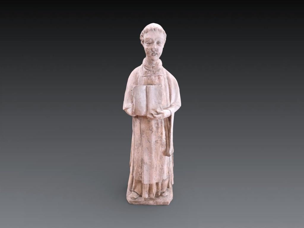 Travail du Xve siècle, statue d'un moine en pierre calcaire, Enlèvement ou Envoi