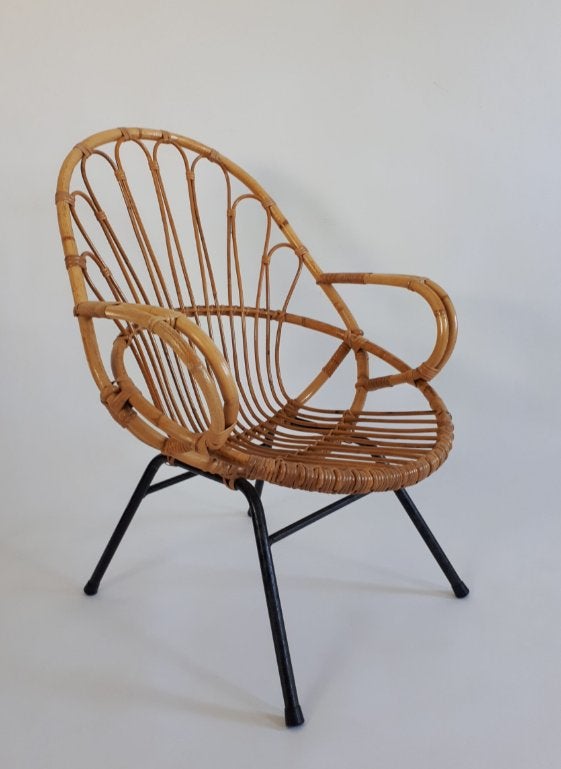 Rotan stoel jaren 60 rohe noordwolde, Tuin en Terras, Tuinsets en Loungesets, Ophalen, 5 zitplaatsen, Gebruikt, Rotan