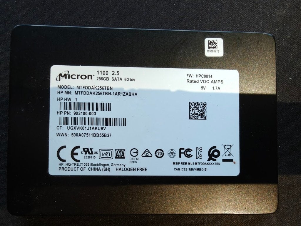 Micron 1100 256GB SATA SSD – SMART goed, Intern, Gebruikt, 256GB, Verzenden