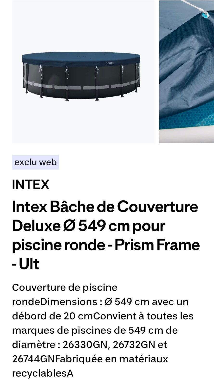Bâche piscine Intex, Enlèvement ou Envoi