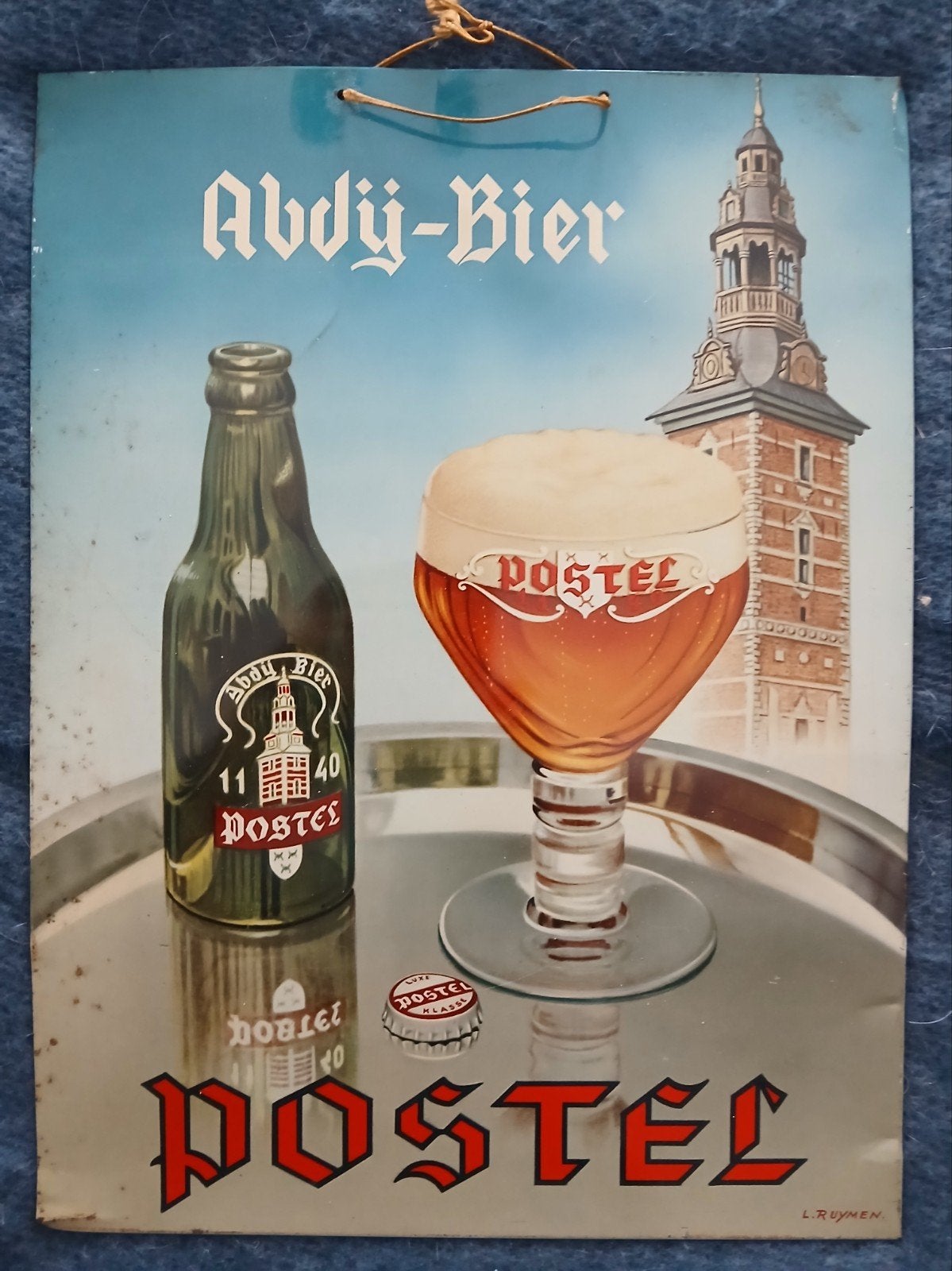 blikken reclamebord postel 1962, Verzamelen, Ophalen of Verzenden, Reclamebord