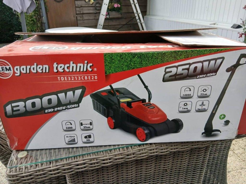 Tondeuse + Coupe-bordures, Jardin & Terrasse, Tondeuses à gazon, Enlèvement, Comme neuf, Tondeuses à gazon électriques, ELEM GARDEN TECHNIC