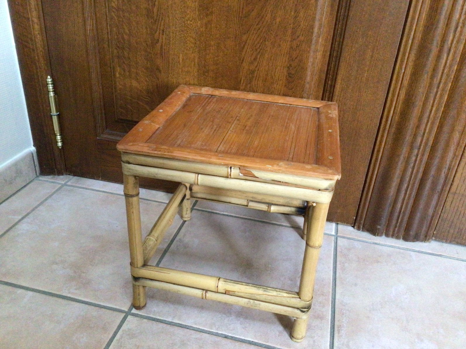 Table à plantes carrée vintage en bambou, Enlèvement