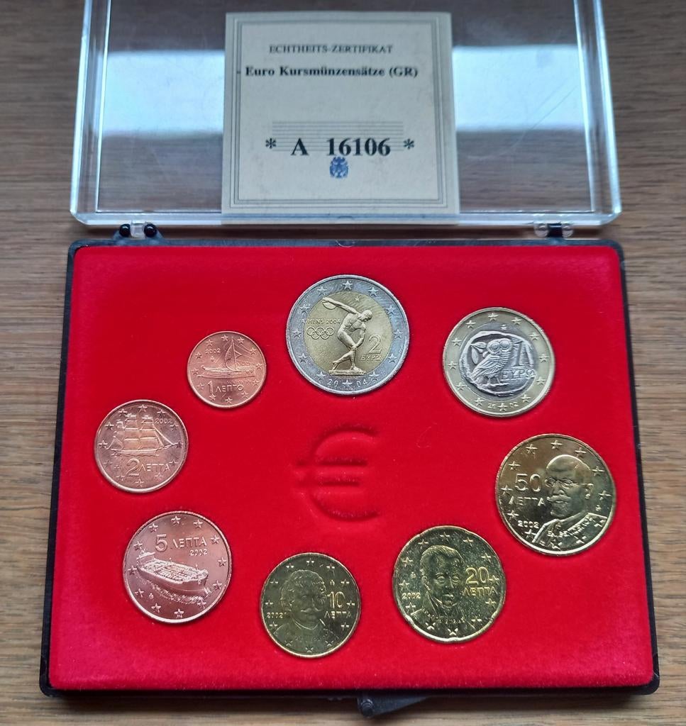 Série de pièces grecques en euros 2002 avec certificat, Timbres & Monnaies, Enlèvement ou Envoi, Grèce