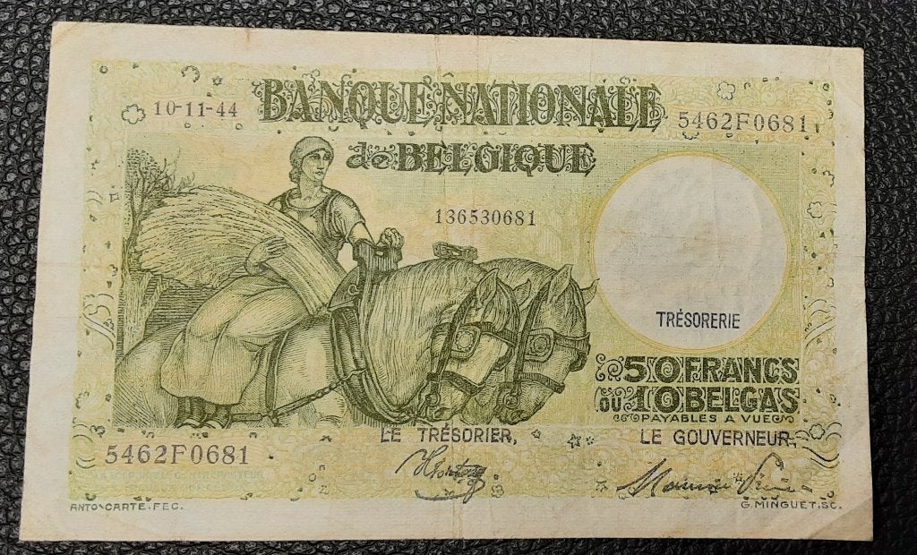 België ; 50 Frank/10 Belga (zie beschrijving). (ref 004)., Ophalen of Verzenden, Los biljet