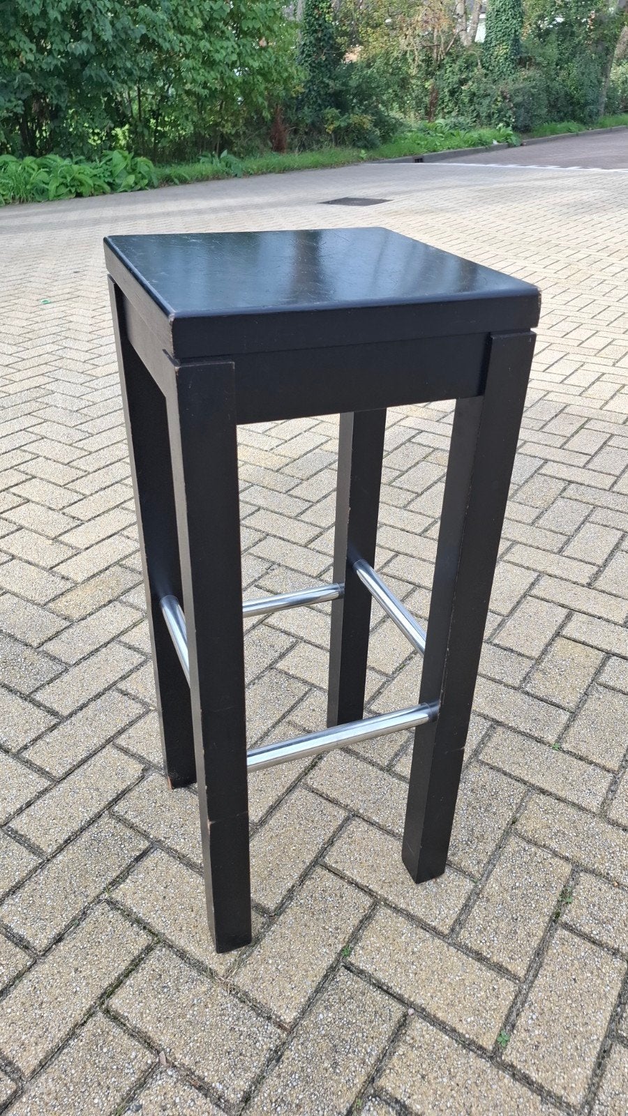 17 tabourets de restauration de café avec base en acier inox, Enlèvement ou Envoi, Utilisé, Bois, 60 à 90 cm
