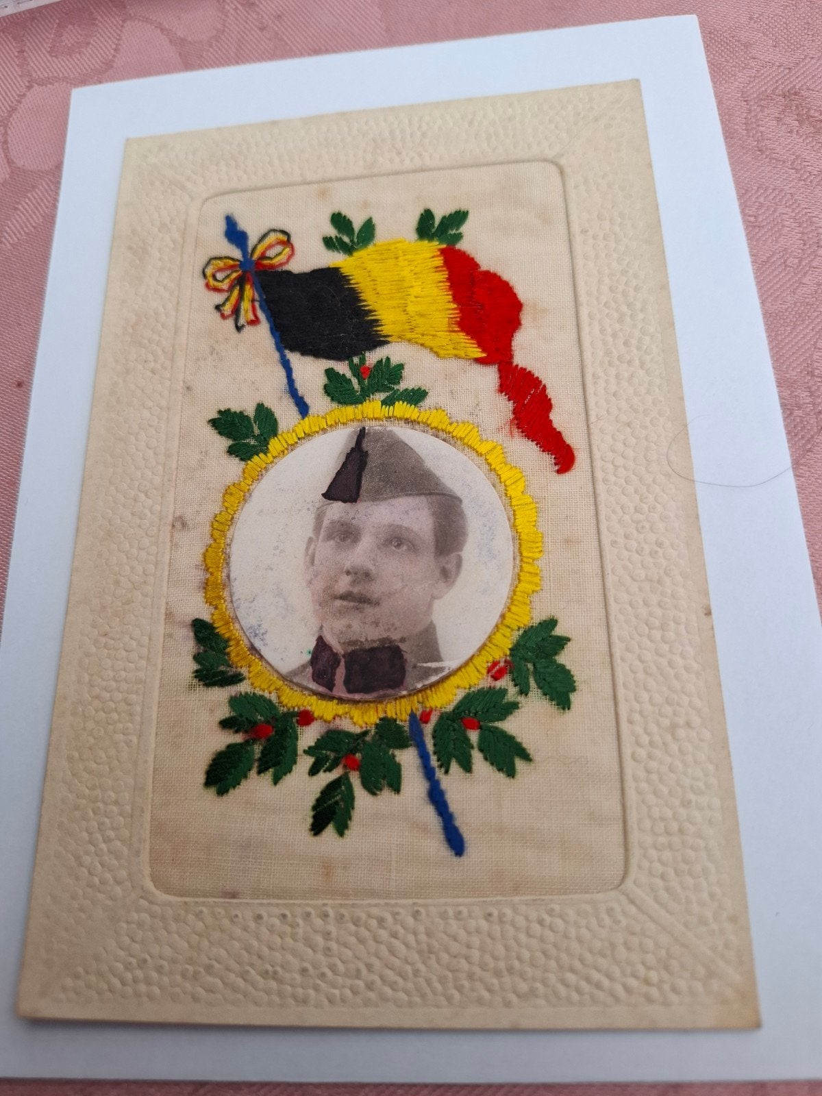 oude geborduurde postkaart, Ophalen of Verzenden