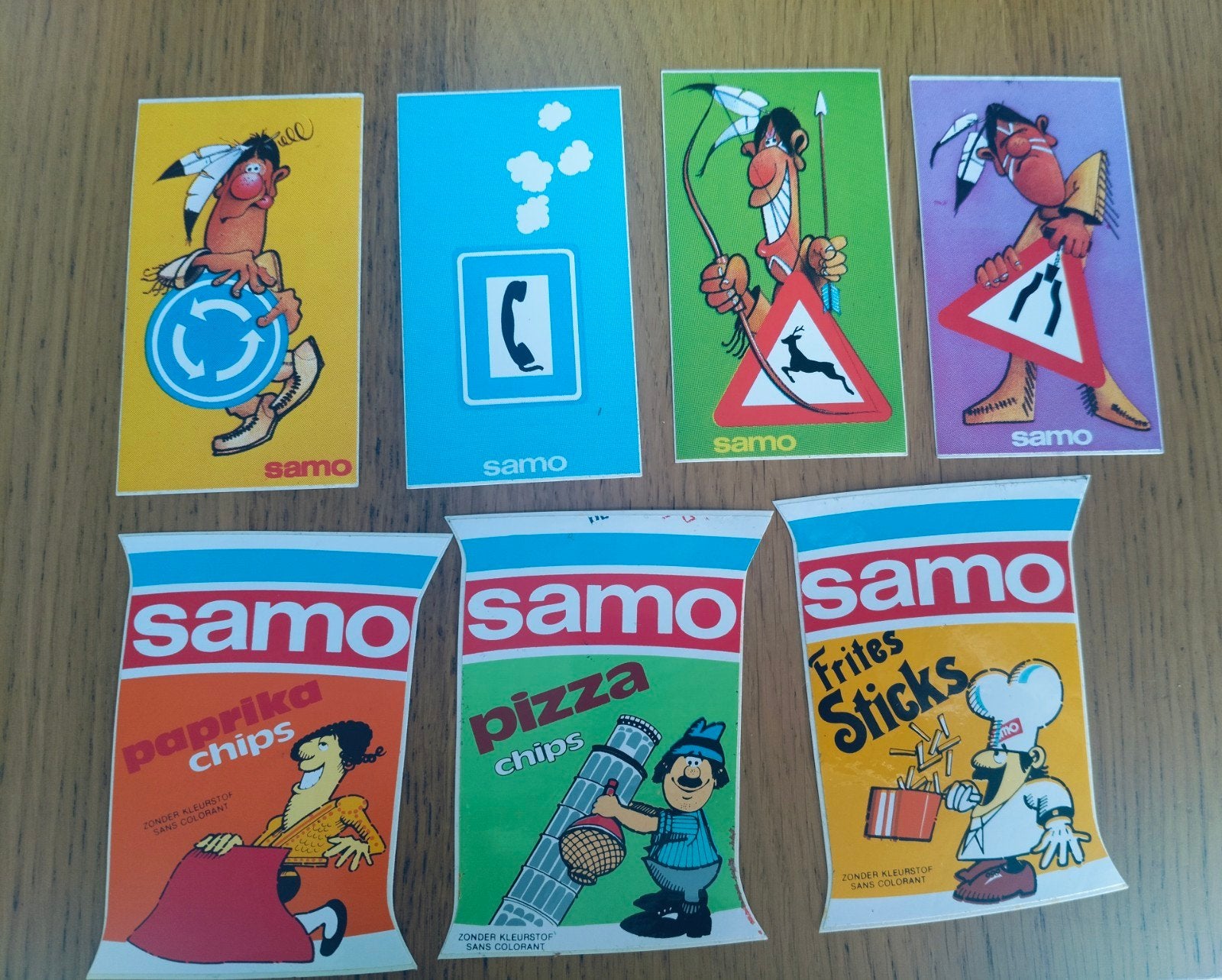 7 vintage stickers SAMO chips, Collections, Enlèvement ou Envoi