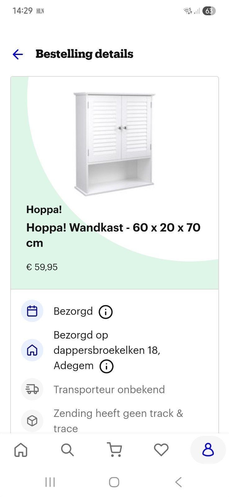 Hangkastje met deurtjes en legboord, Ophalen