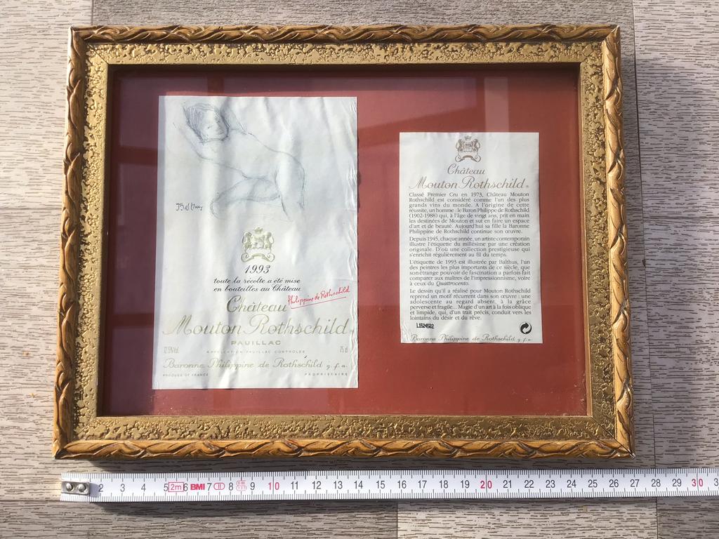 Mouton Rothschild 1993 Balthus origineel wijnetiket in kader, Ophalen of Verzenden, Zo goed als nieuw