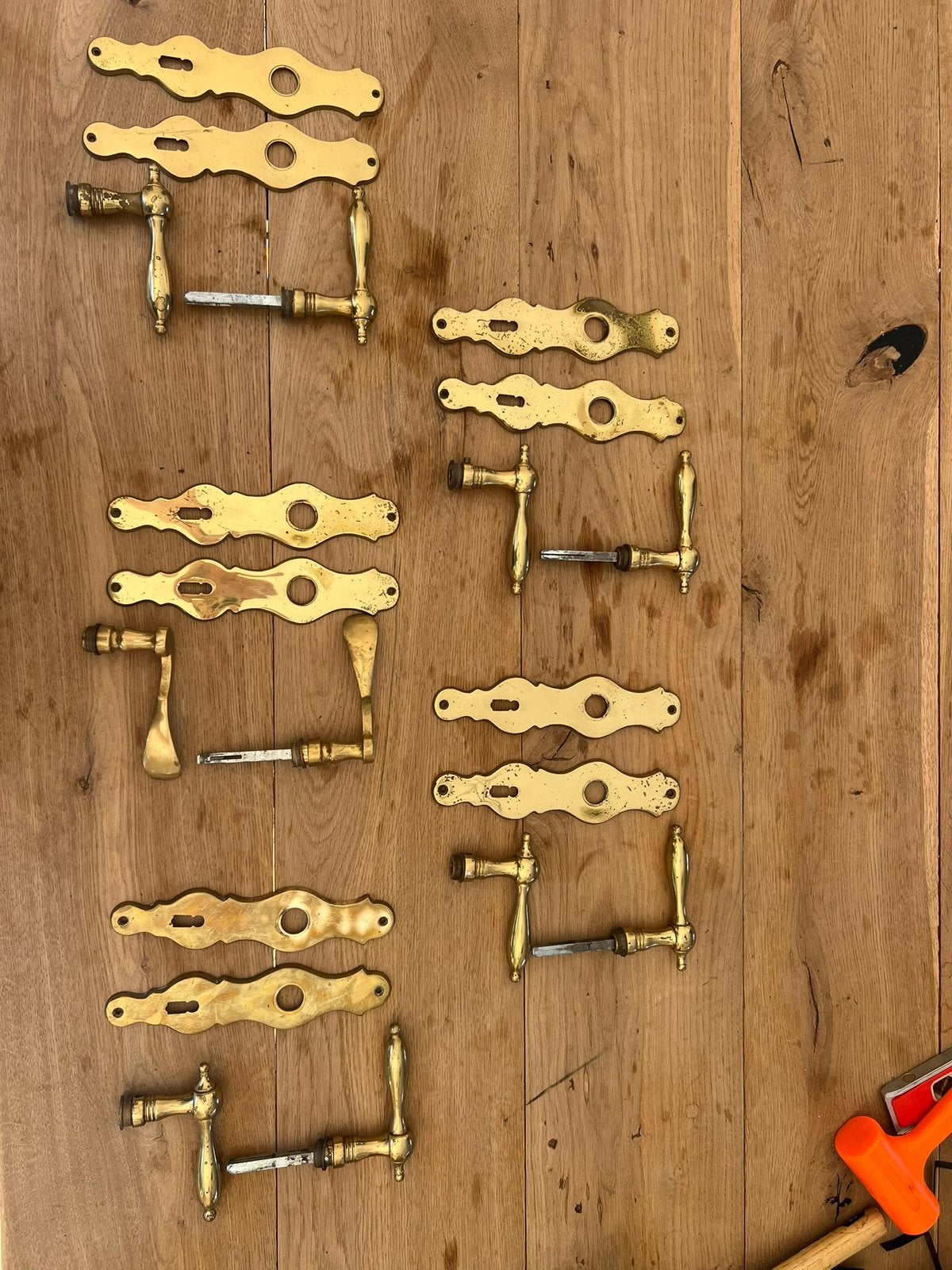 5 paires de poignées de porte classiques, Enlèvement, Utilisé, Cuivre ou Laiton, Loquet ou Poignée