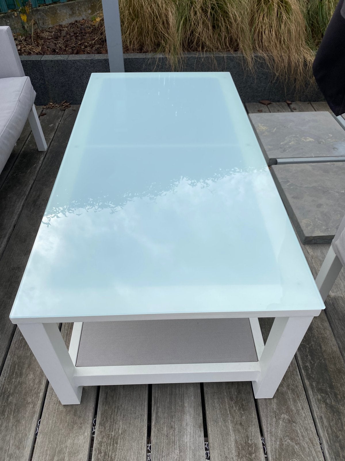 Tuintafel tafel lounge wit aluminium en glas - Life, Tuin en Terras, Ophalen, Zo goed als nieuw, Rechthoekig, Aluminium