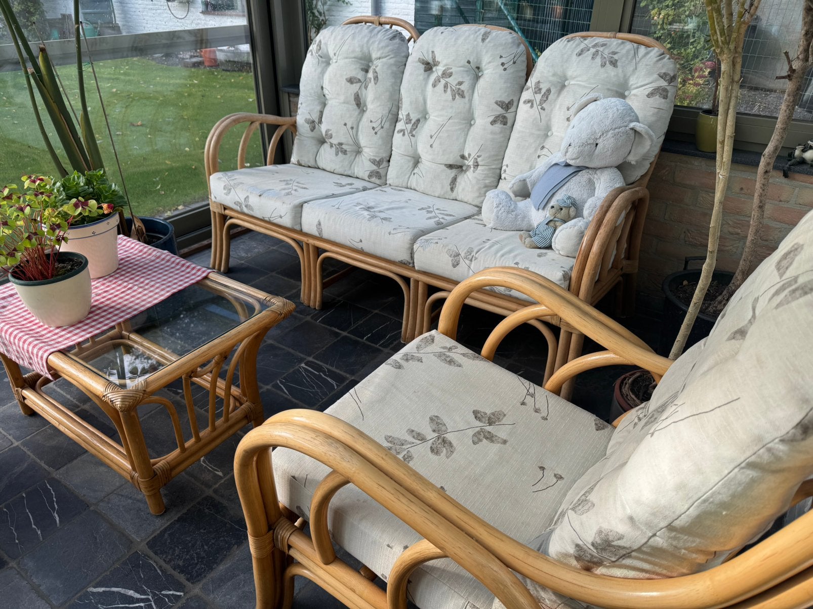 Complete rotan veranda-/serreset, Rotin, 5 places, Banque, Enlèvement