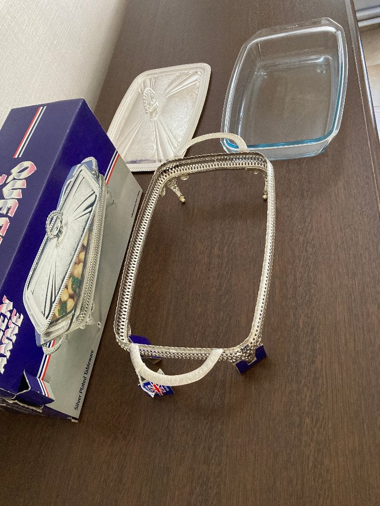 Plat de service en argent, Neuf, Plat de service, Coins arrondis, Verre