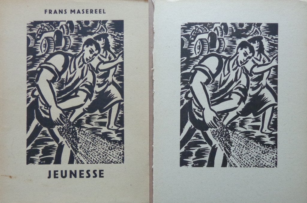 FRANS MASEREEL / JEUNESSE / 2x ZW-W HOUTSNEDE / 28x20cm 1948, Antiquités & Art, Art | Lithographies & Sérigraphies, Édition limitée