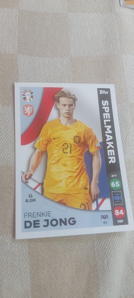 voetbalplaatje EK 2024 Frenkie de Jong Oranje, Ophalen of Verzenden