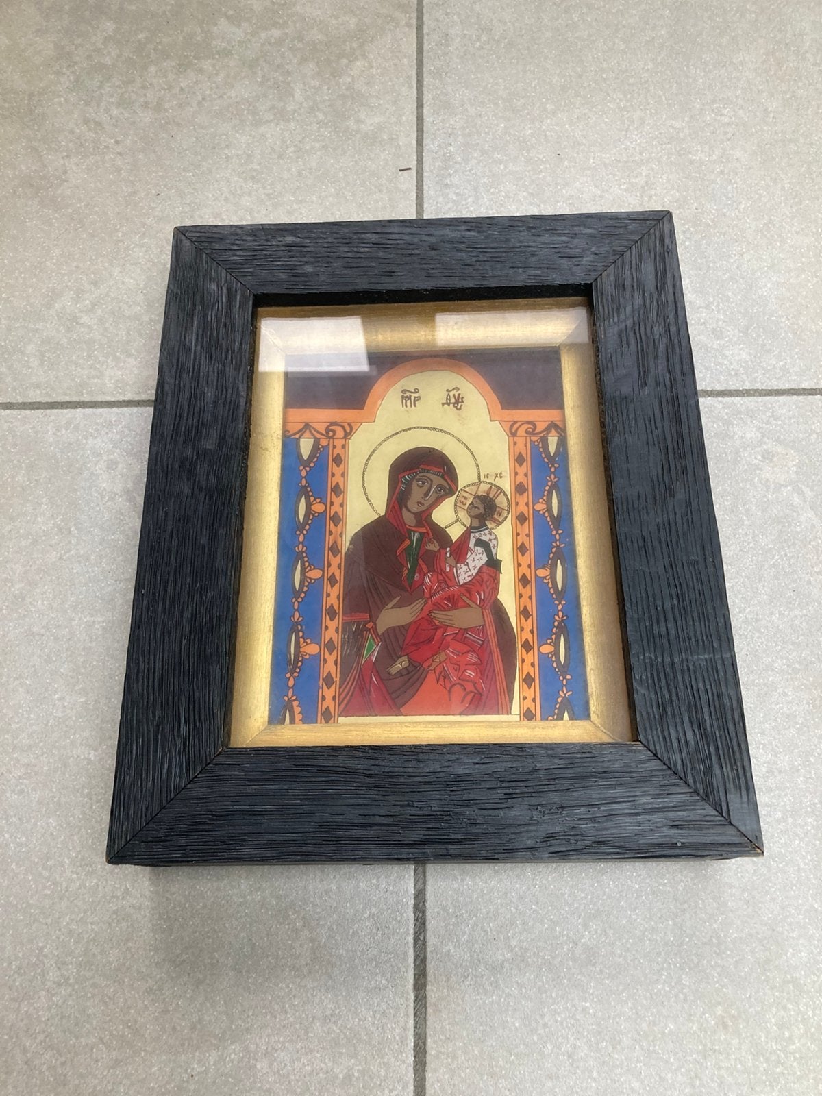 Noella Adams - icône sur verre - mère de Dieu de Jérusalem, Antiquités & Art, Enlèvement