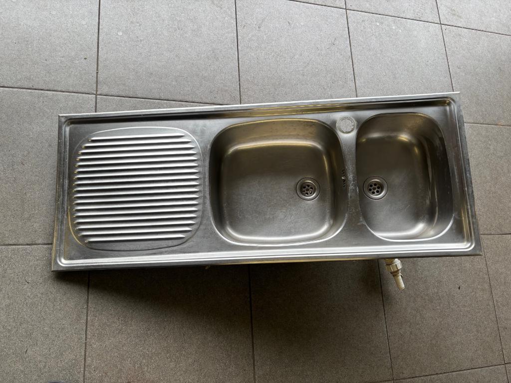 Evier inox 2 cuves, Doe-het-zelf en Bouw, Sanitair, Ophalen, Inox