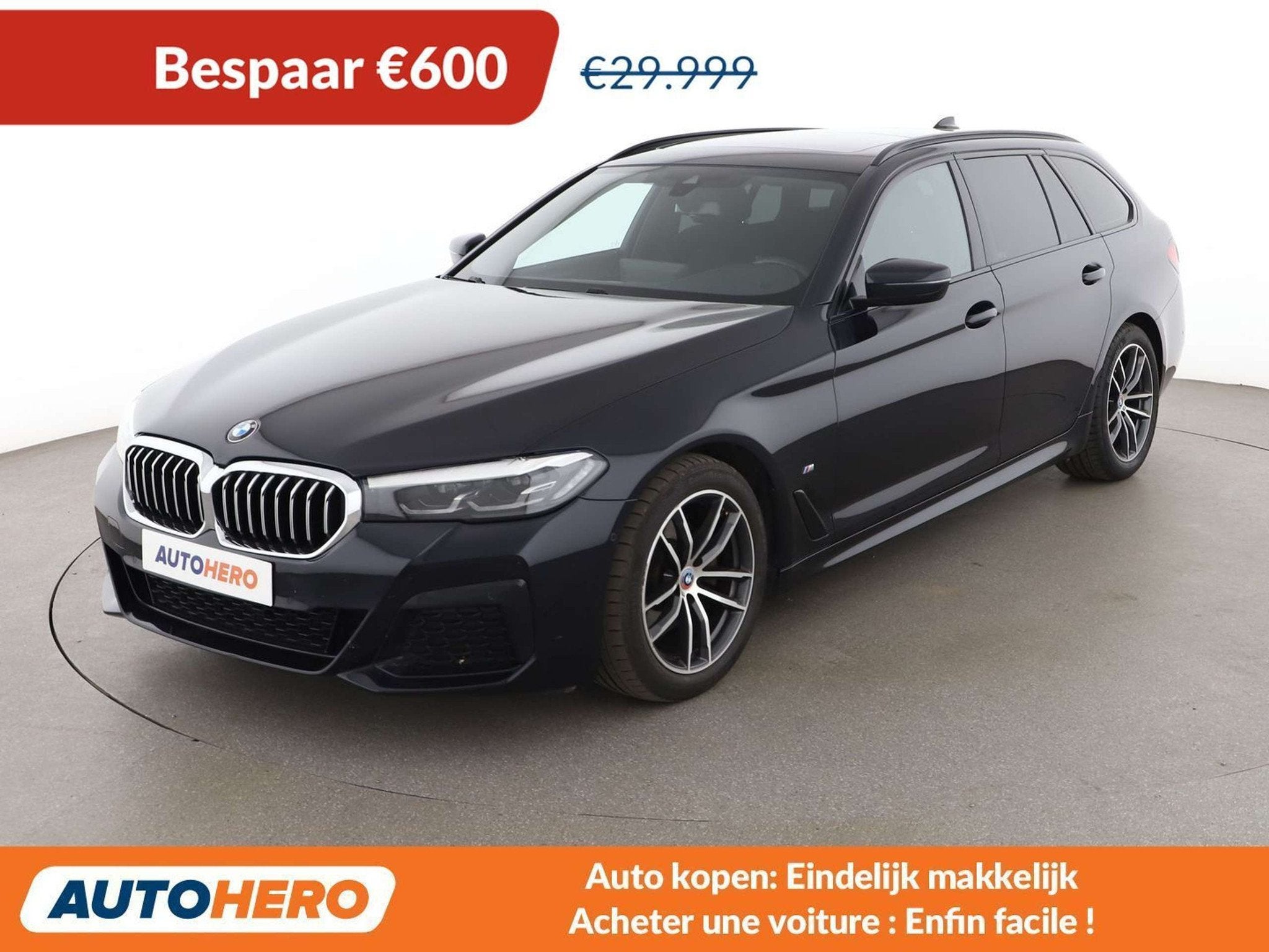 BMW 5 Serie 520 520d Mild-Hybrid M Sport (automatique), Euro 6, Alcantara, Noir, 5 portes