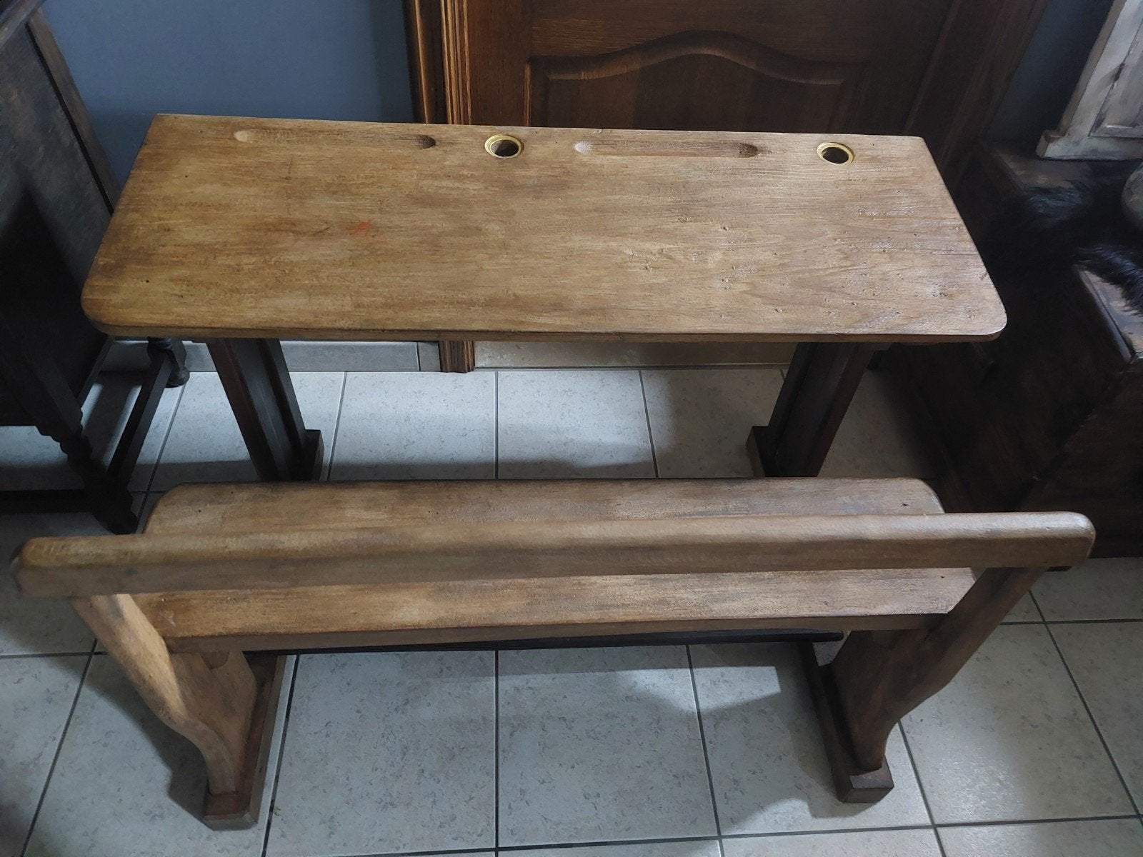 mooie grote 2 persoons antieke/Brocante schoolbank, Antiek en Kunst, Ophalen