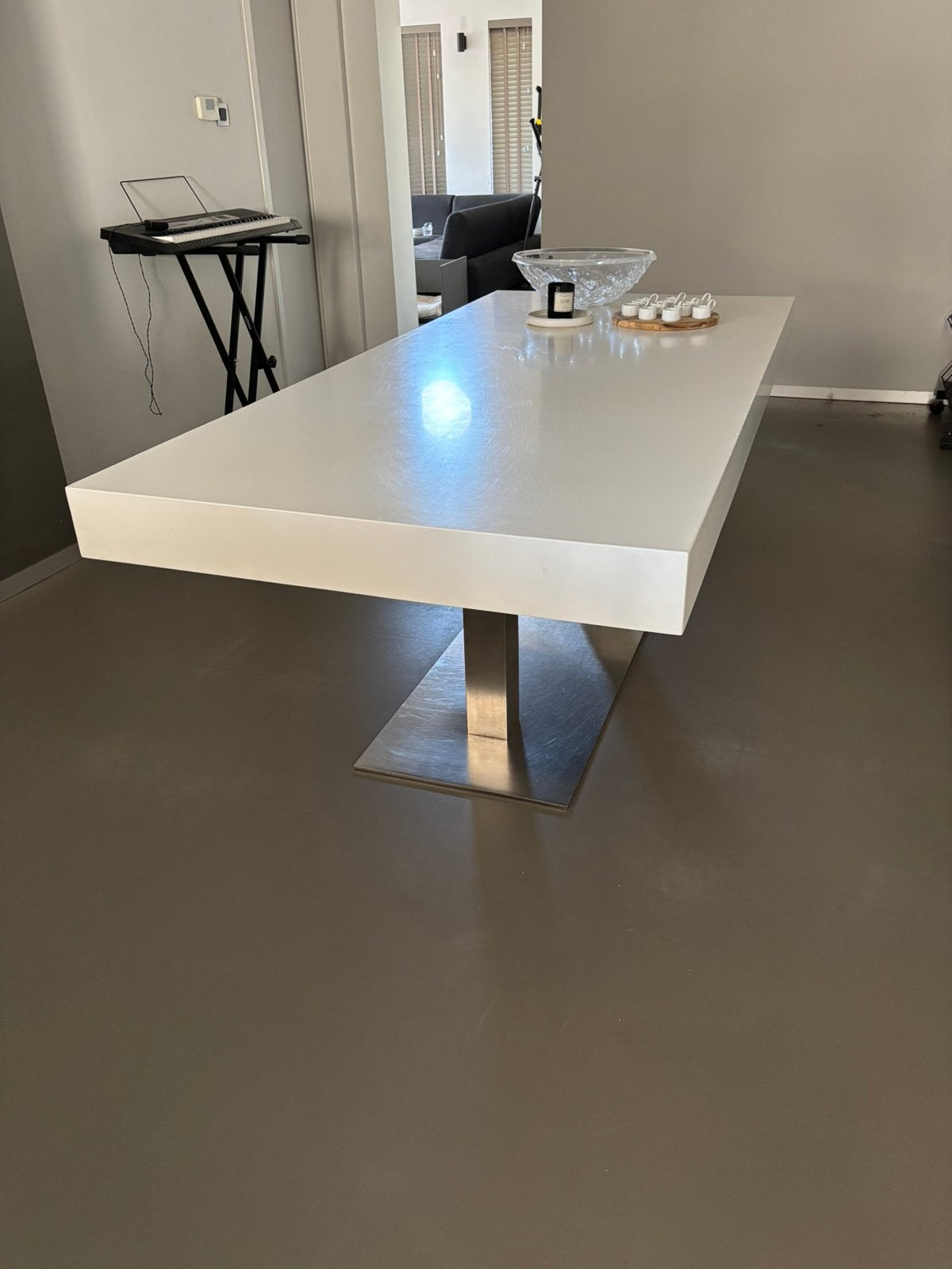 Tafel wit met inox voet, 220 x 100 cm, modern, Ophalen, Gebruikt, 200 cm of meer, 50 tot 100 cm