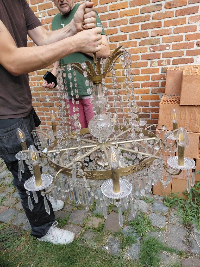 2 authentieke kristallen lusters, Huis en Inrichting, Lampen | Kroonluchters, Ophalen, Gebruikt, Glas