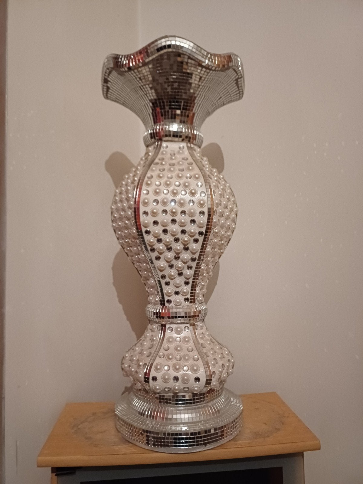 Vase en mosaïque Bling Bling, argenté/perle, 61 cm. Comme ne, Maison & Meubles, Convient pour fleurs séchées, 61 cm, Verre, Enlèvement