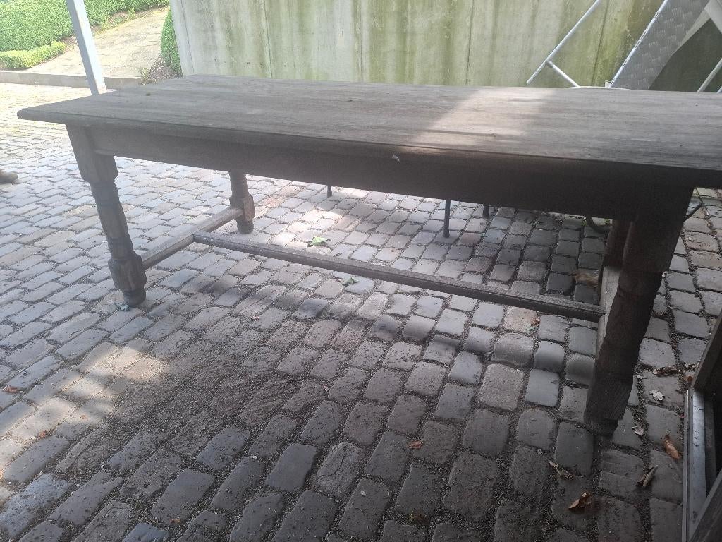 Landelijke eiken tafel vergrijsd, Maison & Meubles, Tables | Tables à manger, Comme neuf, Chêne, Enlèvement