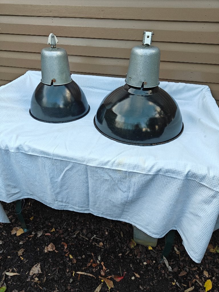 INDUSTRIËLE EMAILLE HANGLAMPEN ZWART/ ZILVER, Gebruikt, Metaal, VINTAGE - LOFT - COTTAGE - RETRO, E27 (groot)