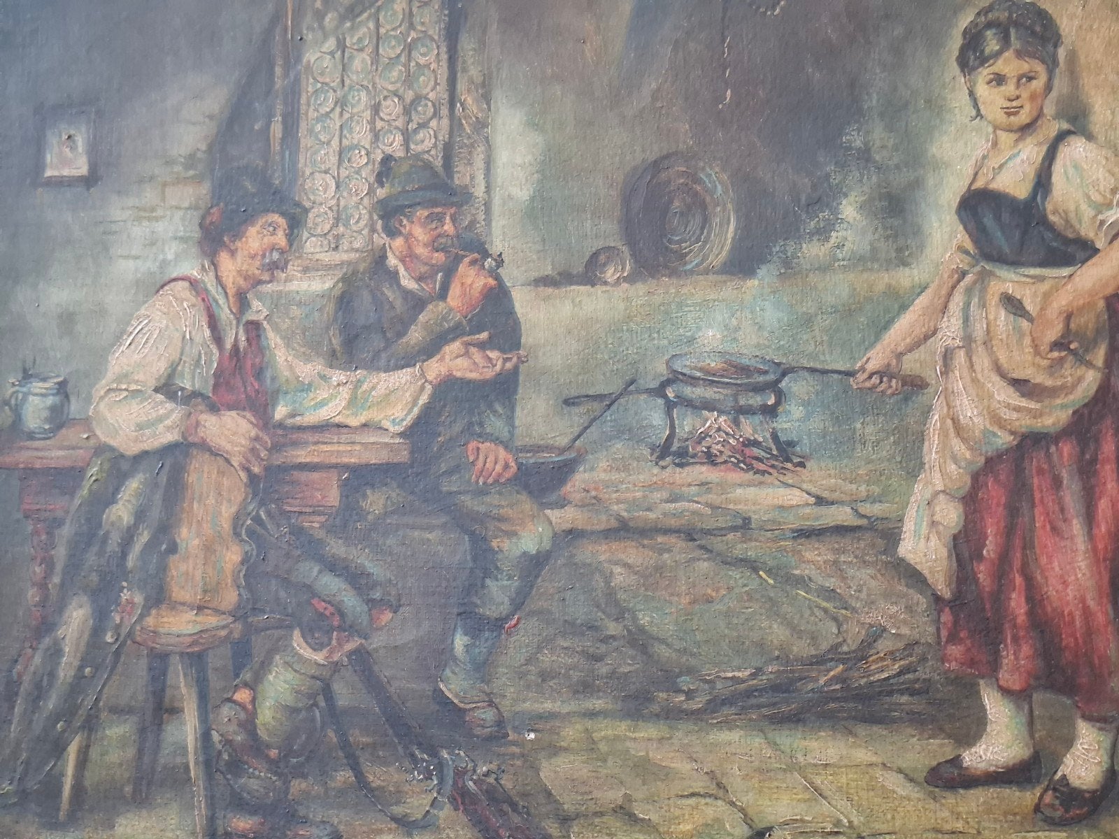 oud olieverfschilderijj, Portrait ou Personnes, Peinture à l'huile, Daté, Enlèvement