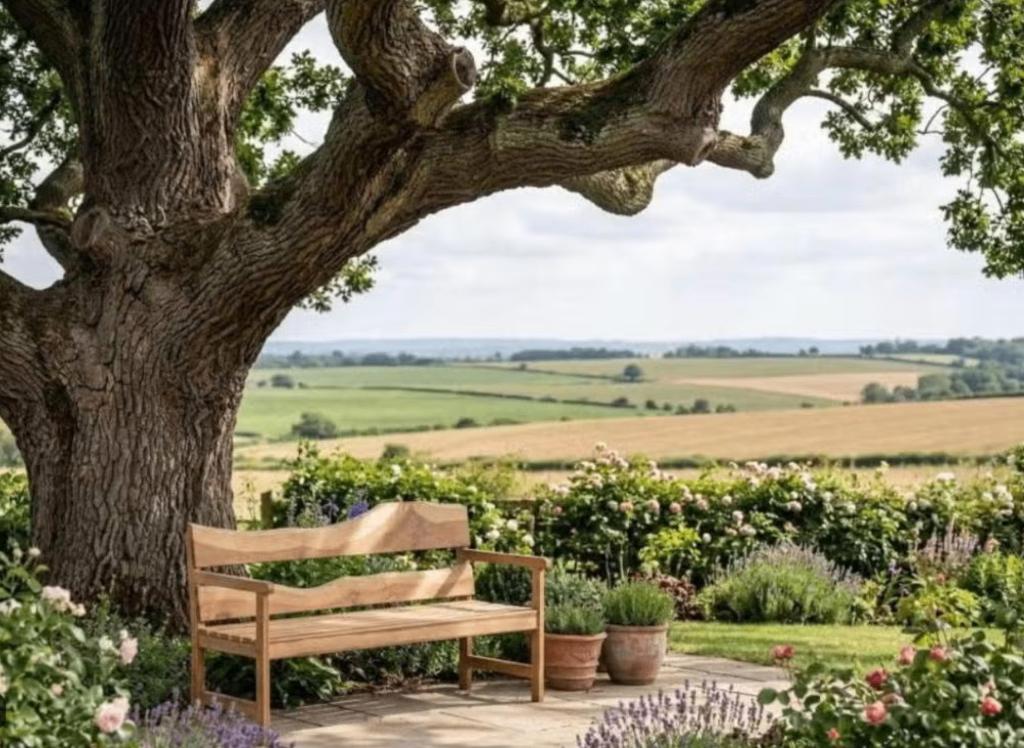 Tuinbank vol eik, Tuin en Terras, Tuinbanken, Hout, Ophalen