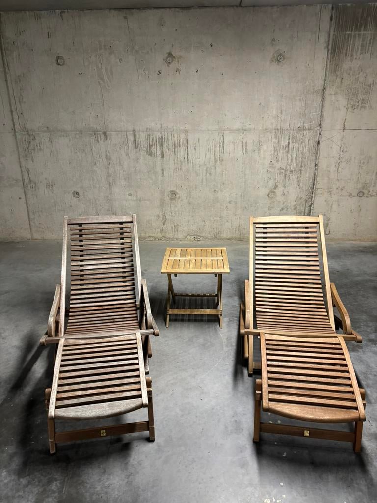 2 fauteuils relax en teck avec coussins, Enlèvement, Utilisé
