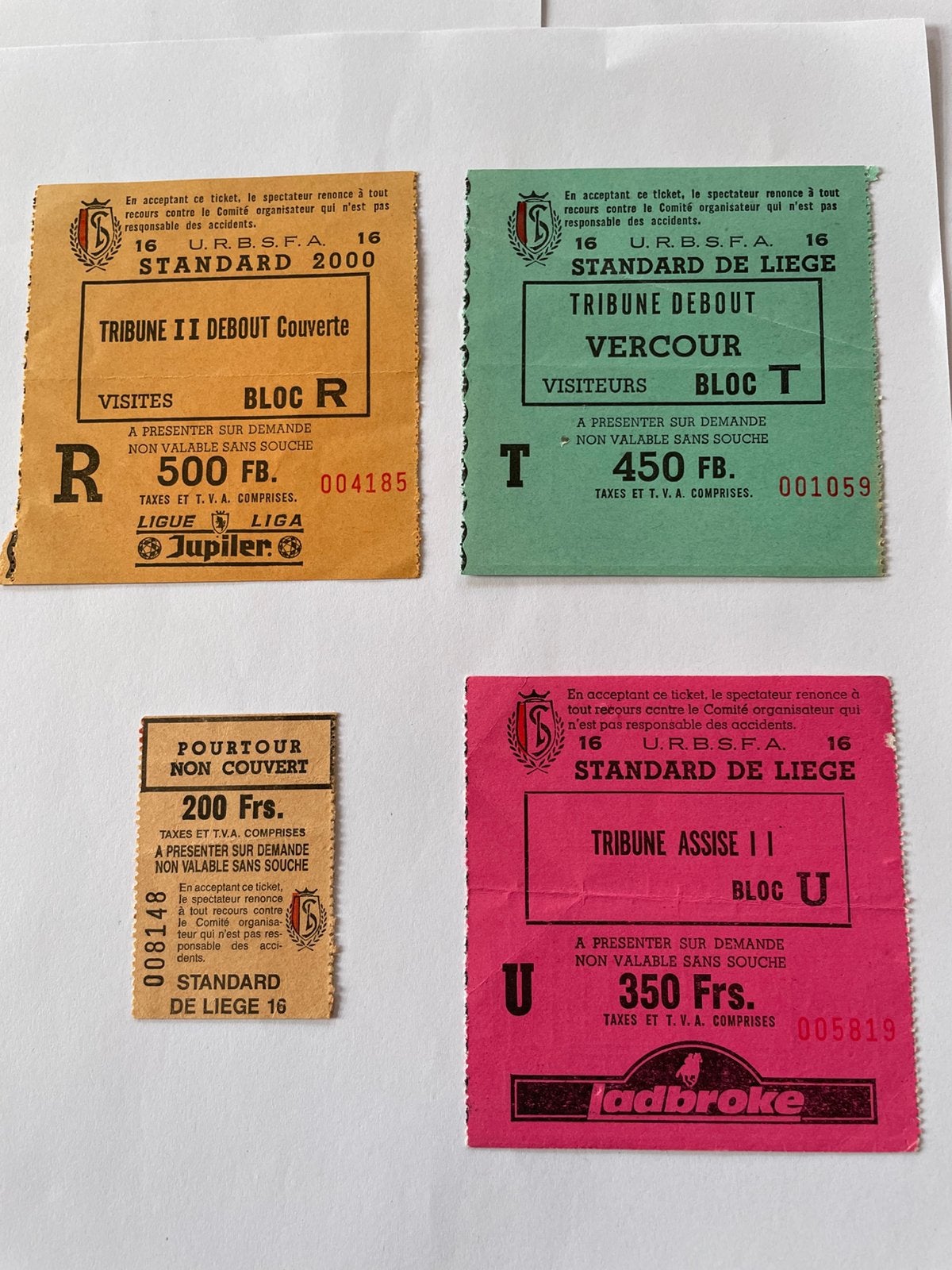 Lot anciens tickets (7) Standard Liège, Enlèvement ou Envoi, Utilisé