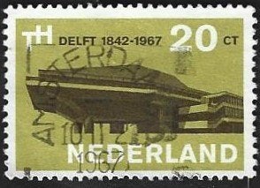1 Postzegel Nederland 1967 Technische Hogeschool Delft, Ophalen of Verzenden, Na 1940, Gestempeld