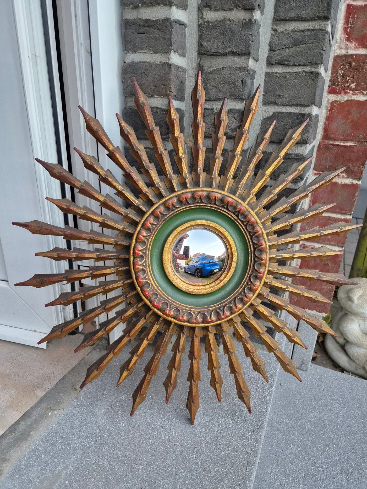 Prachtige vintage houten zonnespiegel 54 cm,, Ophalen of Verzenden, Rond, 50 tot 100 cm, Minder dan 100 cm