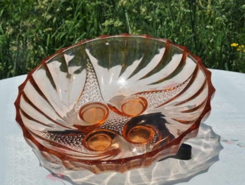 plat fruitier art deco en verre rose, Antiquités & Art, Enlèvement ou Envoi