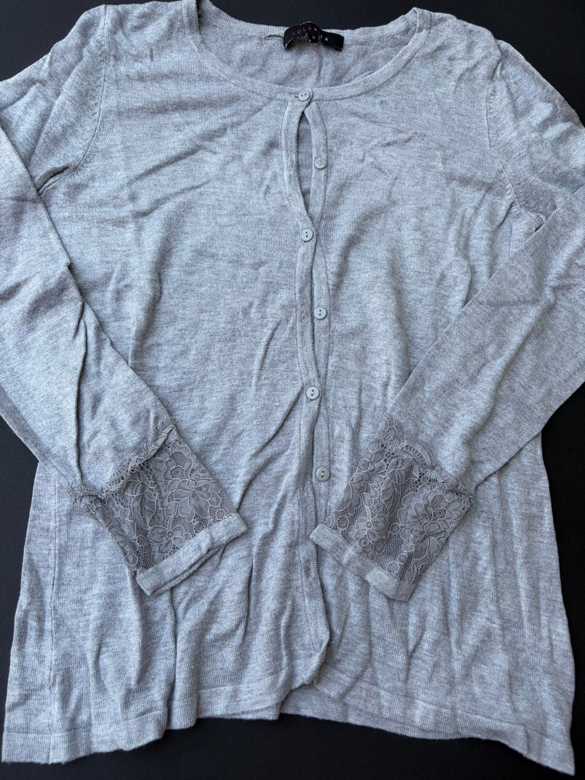 Lichte cardigan l&l met stukje kant, small, Ophalen of Verzenden, Lange mouw, Maat 36 (S), Grijs