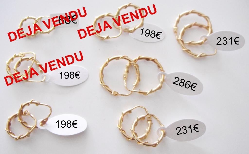 Boucles d'oreille / Créoles, corde, en or jaune 18K, NEUVES, Neuf, Or, Pendantes, Jaune