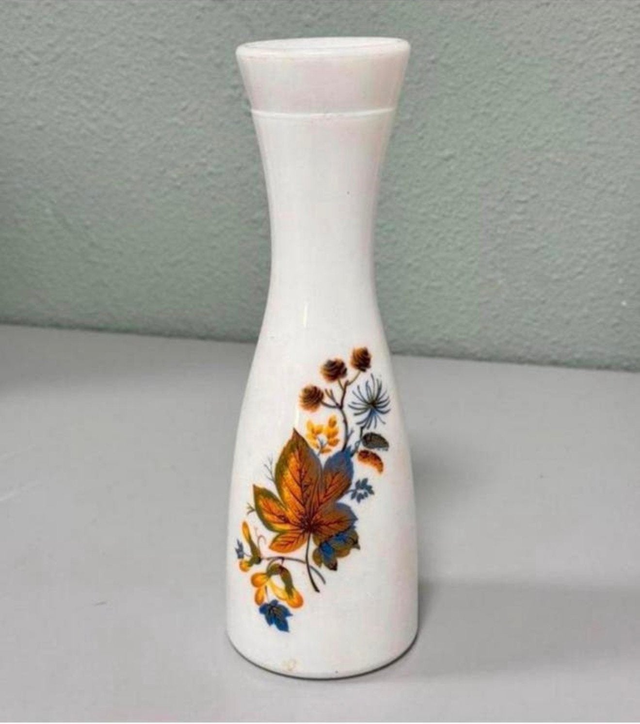 Antiek Vintage wit witte Vaas 25cm met bloemen bloem paint, Ophalen of Verzenden