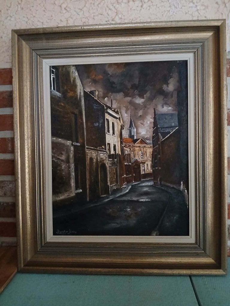 Schilderij Abdijstraat Sint Truiden, Ophalen, Stads- / dorpsgezicht, Doek