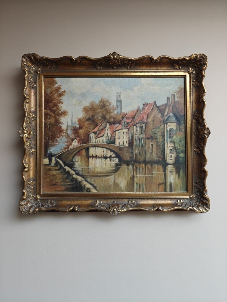 Quai Vert, Bruges (Brugge, Groenerei) – A. Van Zinnen, Autres techniques, Paysage, Enlèvement, Encadré