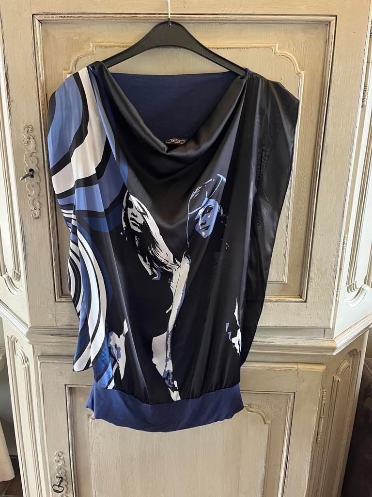 Blauwe blouse met 2 vrouwen - geisha, Blauw, Maat 46/48 (XL) of groter, Ophalen of Verzenden, Zo goed als nieuw