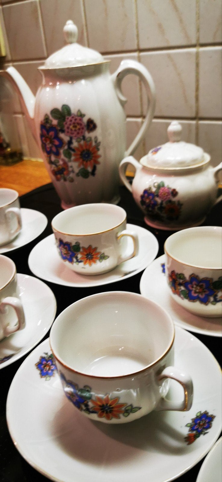 zeer mooi 12 delig decoratief koffieservies, Antiek en Kunst, Ophalen